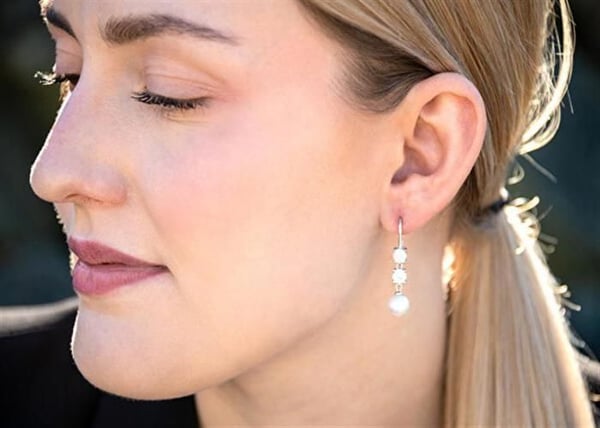 Hängande örhängen - AGATO - AGT-E094LW-P - Sterlingsilver - Kubisk zirkon - Sötvattenspärlor