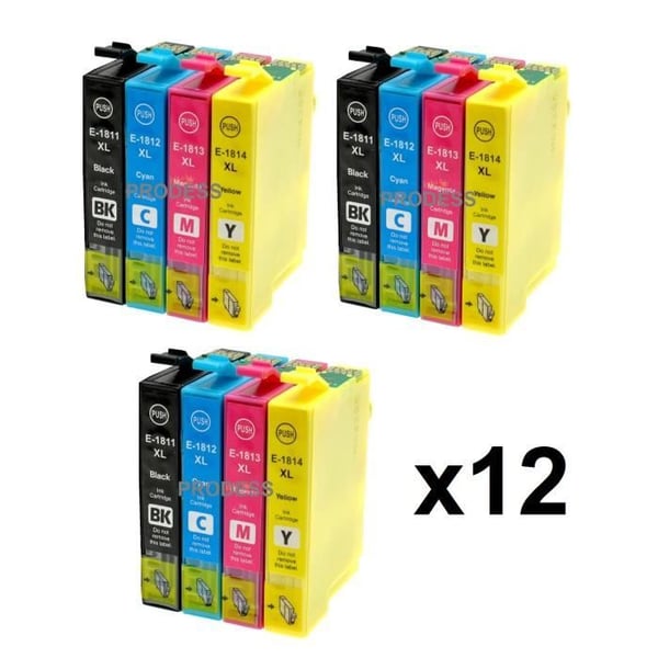 Kit med 12 kompatibla Epson 18 XL patroner för XP 322 XP 323 XP 325 XP 402