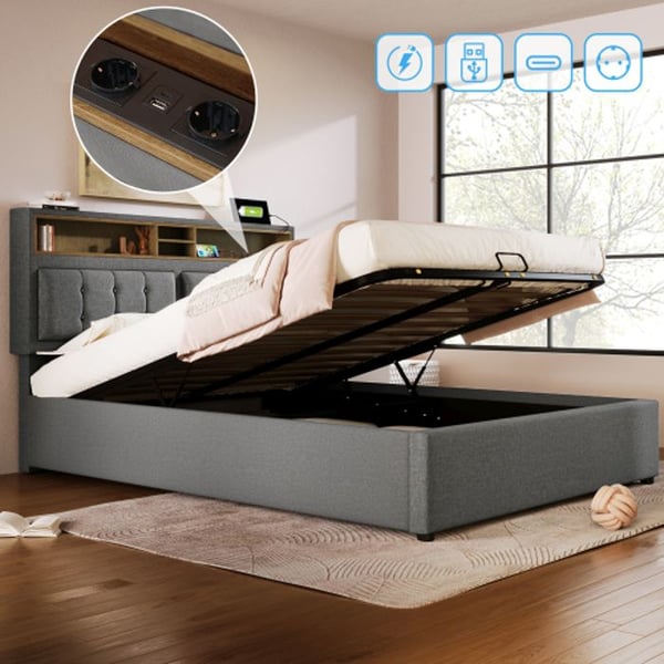USB C Hovedgærde - MUVOE - 160x200 cm - Justerbar - Indbygget opbevaring - Moderne design