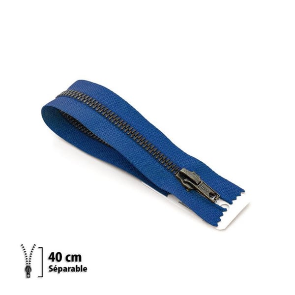 Separabel dragkedja 40 cm, mässingständer 6 mm — blå (såld styckvis)