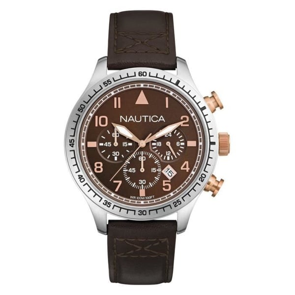 Klocka - Nautica - A17655G - Klocka med chronograf - Läder - Brun