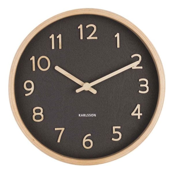 Rund trädklocka Pure 22 cm svart