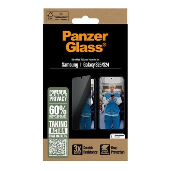 Skærmbeskyttelse - PanzerGlass - Galaxy S25 - Privatlivsfilter - Anti-fingeraftryk belægning - Stødbeskyttelse