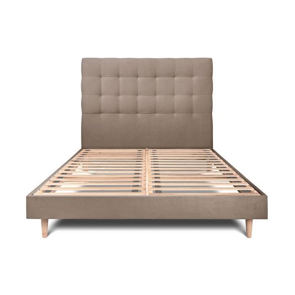 Säng 150x200cm med tuftad sammetsgavel och taupe sängbotten - Totalhöjd: 29cm