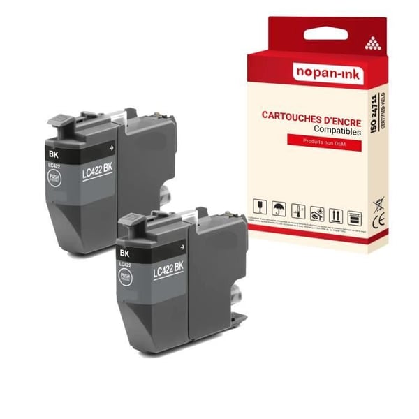 Kartusch för BROTHER LC422 LC422XL Kompatibel Svart x 2 - NOPAN-INK med MFC J5340DW, MFC J5345DW, MFC J5740DW, MFC J6540DW, MFC J6