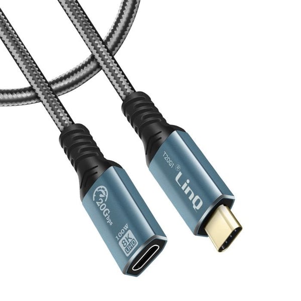 USB-C förlängning - LINQ - 2m - Snabbladdning 100W - Överföring 20 Gbps - Upplösning 8K