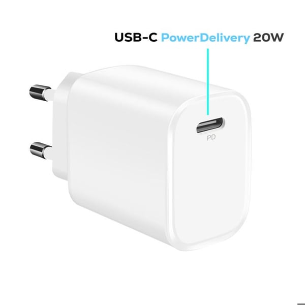 USB C Vägghybrider - BWOO - 20W - Power Delivery - 1m Kabel - Vit