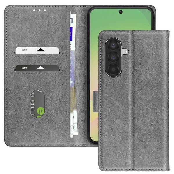 Plånboksfodral - AVIZAR - Samsung Galaxy A56/A36 - Grå - Videostöd - Magnetflik