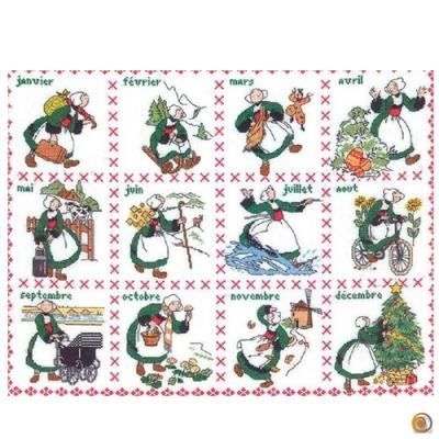 Broderikit för korsstygn - Prinsessa - Bécassine kalender - Vit aïda tyg - Broderigarn - Nål