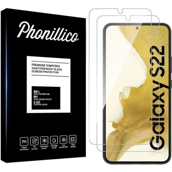 Härdat glas för Samsung S22 5G [Pack 2] Skärmskyddsfilm Phonillico®