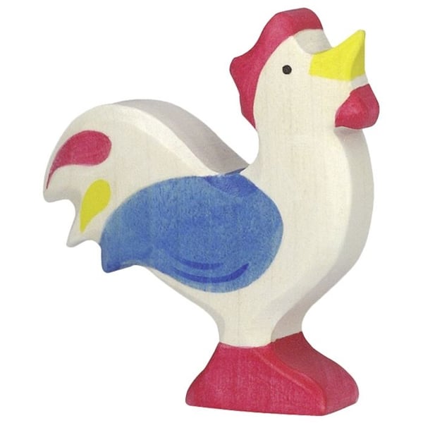 HOLZTIGER Blue Rooster träfigur - Handmålad - Europeisk tillverkning