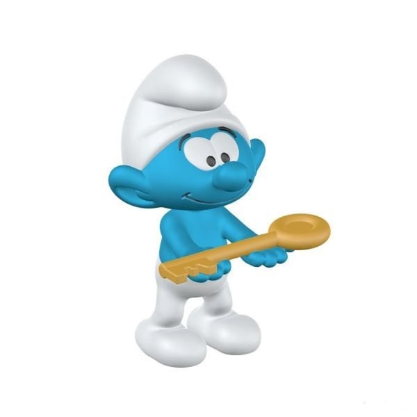 Schleich figurin - Smurf med nyckel - Blå miniatyrfigur för barn från 3 år och uppåt