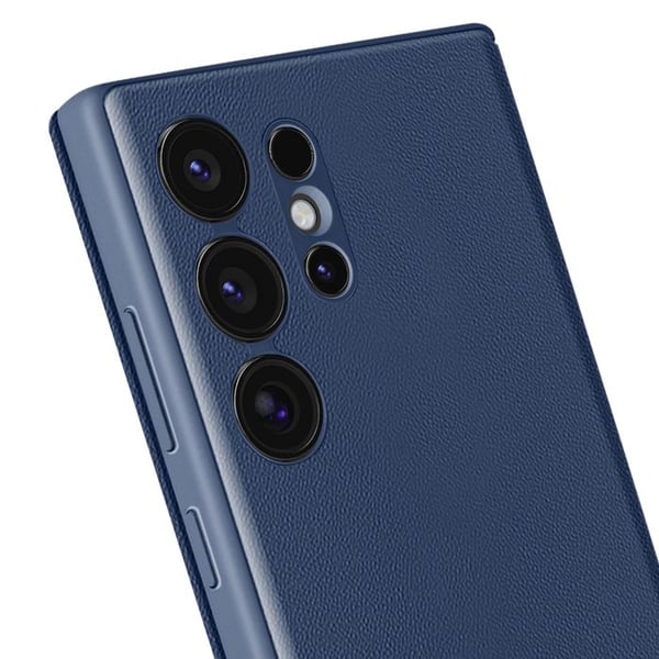 Fodral Fönster - Samsung - Galaxy S24 Ultra - Mörkblå Läder - Kortficka - Magnetstängning