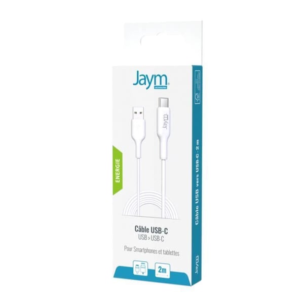 Laddnings- och synkroniseringskabel - JAYM - Typ-C - 2,4A - 2M - Vit