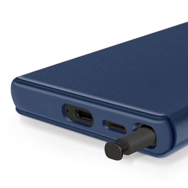 Fodral Fönster - Samsung - Galaxy S24 Ultra - Mörkblå Läder - Kortficka - Magnetstängning
