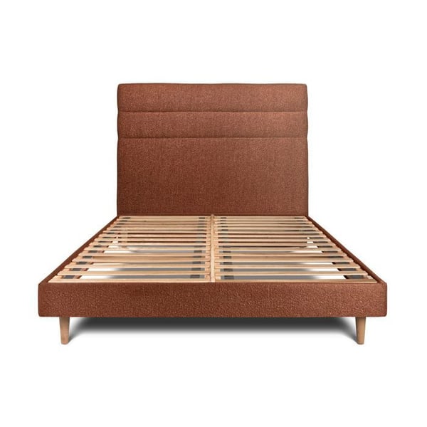 Säng 140x190cm - TERRACOTTA - Huvudgavel med bouclelinjer - Massivt trä - 2 platser - Nutida
