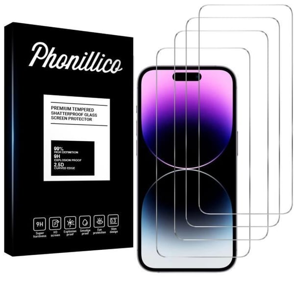 Härdat Glas för iPhone 15 PLUS - iPhone 15 PRO MAX [Pack 4] Skyddsfilm för Skärm Phonillico®