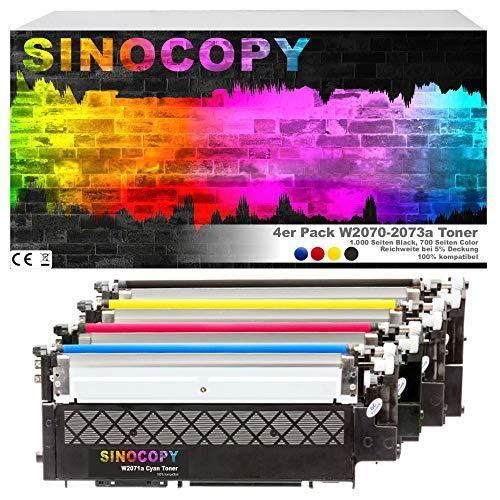 SinoCopy 4-pack toner med chip motsvarande HP W2070A, 117A för skrivare Color Laser 150 150A 150NW I MFP 178 178NW 178NWG 1