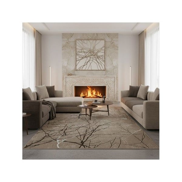 Modern grå matta med abstrakta grenmönster och marmor-effekt (Dimension: 140x200 cm - Färg: Beige)
