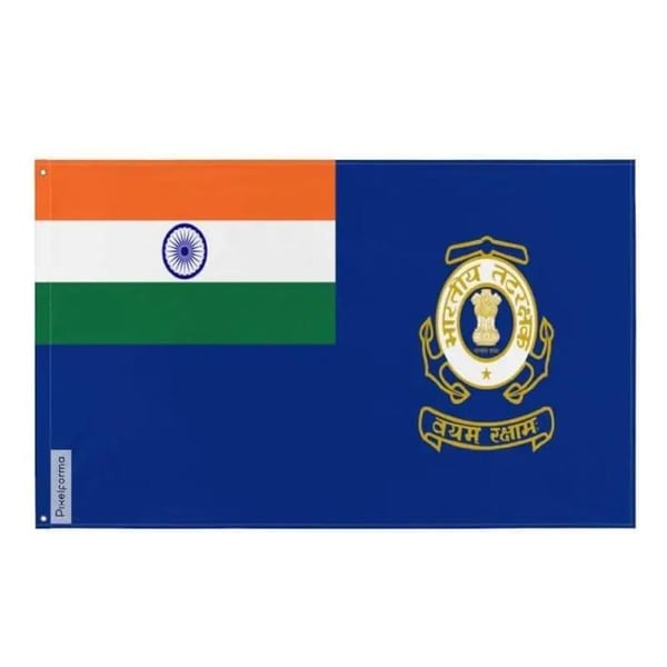 Indiska kustbevakningens flagga – 60 x 90 cm – Hållbar polyester – 2 ögla i metall – Inomhus / Utomhus – Pixelforma