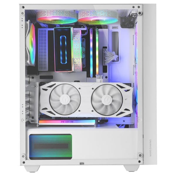 Gamingchassi ATX - Mars Gaming - MC-AIR - 4 FRGB 120mm-fläktar - Mesh-framsida - Härdat glas vit