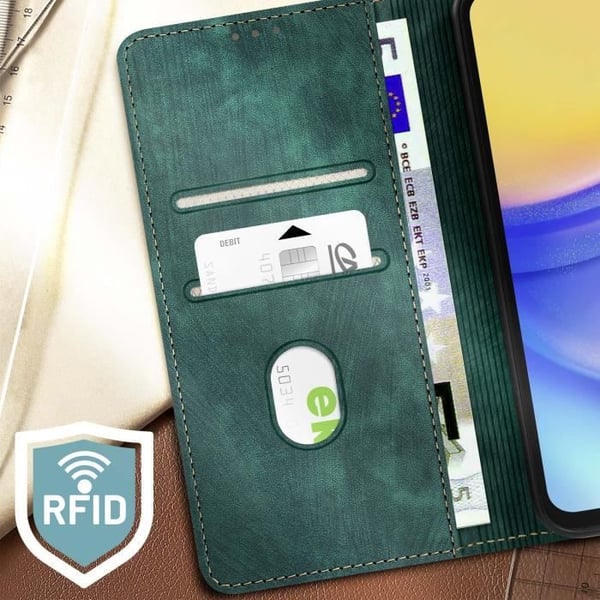 Smartphonefodral - AVIZAR - Samsung Galaxy A15 5G - RFID-skydd - Mjuk - Grangrön