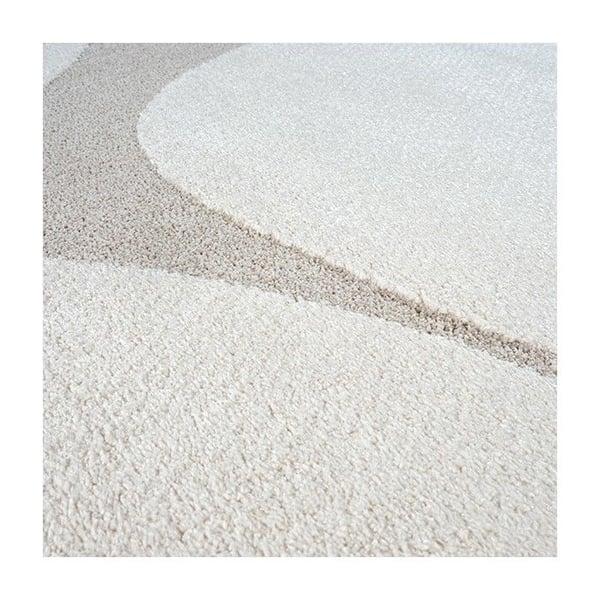 Modern abstrakt matta med organiska former i tät 12 mm sammet, elegant vardagsrum (Dimension: 160x220 cm - Färg: Crème)