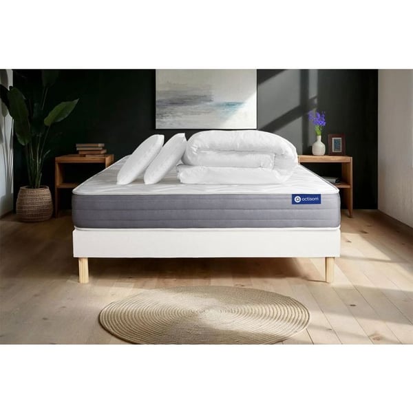 Komplett sängpaket 200x200 cm - Madrass + Sängbotten Vit (i kit) + 2 kuddar + Täcke - Actilatex D