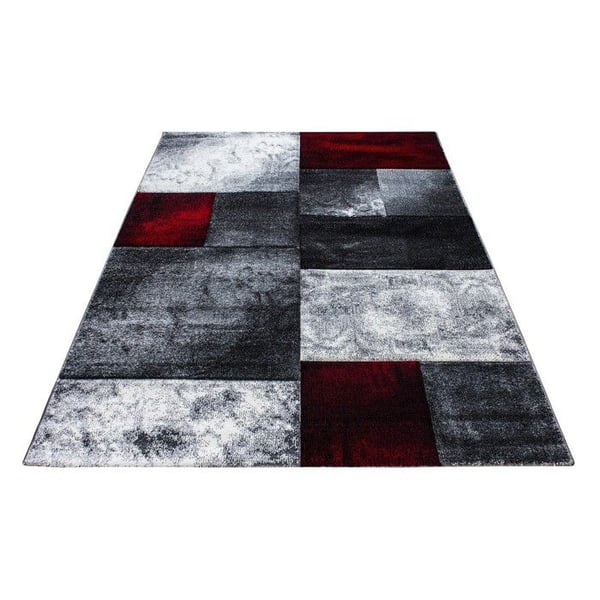 Kortluggad matta, Rutig mönster, Röd färg, Matta för vardagsrum, Jutebaksida (Dimension: 140X200 cm)