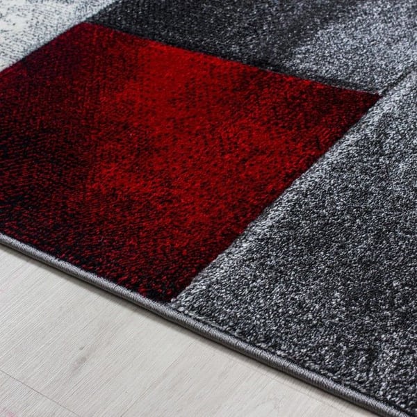 Kortluggad matta, Rutig mönster, Röd färg, Matta för vardagsrum, Jutebaksida (Dimension: 140X200 cm)
