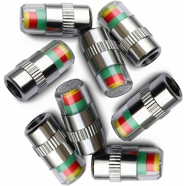 Ventilpluggar med tryckindikator - PZCC - 8-pack - 3-färgad indikator - Kromad metall + PC - 1x2,5 cm