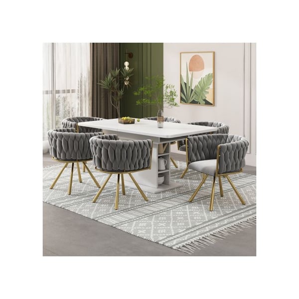 Spisestol - MUVOE - Drejelig - Grå og guld velour - Ergonomisk design - 4 metalben