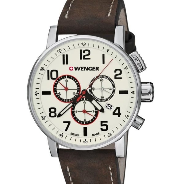 Klocka - WENGER - 01.0343.103 - Kvarts - Analog - Vitt läder