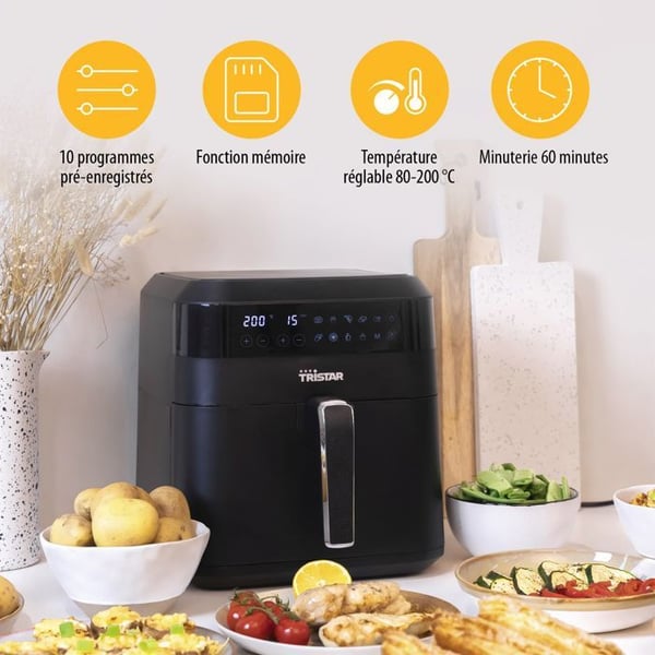Airfryer Tristar FR-6999 - 1,5 kg pommes frites - 10 programmer - Hukommelsesfunktion - Plast - Sort - 6 L