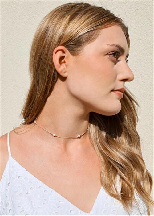 Collier - AGATO - HE47K3RG-LP - Sötvattenpärlor - Justerbar längd 32-60 cm - Silkesrep