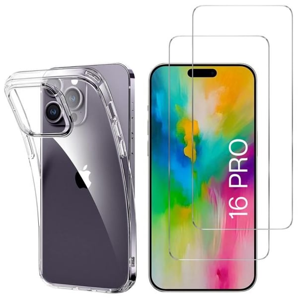 Fodral för iPhone 16 PRO och 2 Skärmskydd i härdat glas Phonillico®