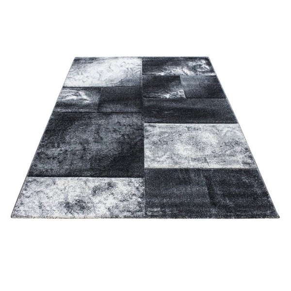 Kortluggad matta, Rutigt mönster, Grå färg, Matta för vardagsrum, Jutebaksida (Dimension: 280X370 cm)