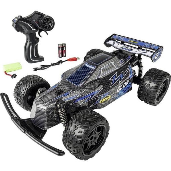 Carson Modellsport Glow Rider blå 1:12 RC elektrisk buggy 100% RtR 2,4 GHz med batteri, laddare och batterier för l'é