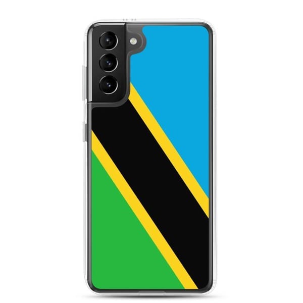 Telefonfodral – Tanzanias flagga – Kompatibel med Samsung Galaxy S21 Ultra – Mjukt fodral – Slitstark och stötresistent – Pixelforma
