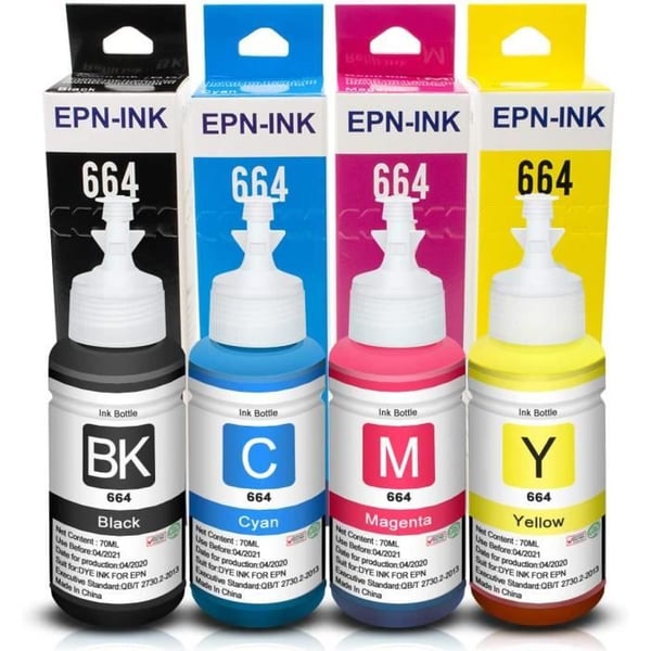 för ET-2550 ET-2500 ET-2600 ET-2650 ET-3600 L350 L1300, Kompatibel Färgbläck T6641 T6642 T6643 T6644 Epson EcoTank 664 T664