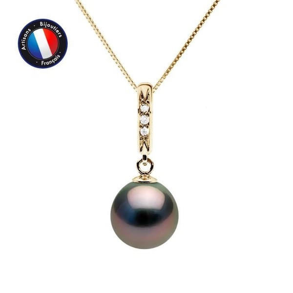 Halsband - Perlinea - Tahitisk odlad pärla A+ - Diamant 0,030 Cts - Gult guld - 42 cm