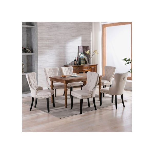 Spisestole - MUVOE - Beige lin - 4 stk. - Massivtræ ben - Armlæn