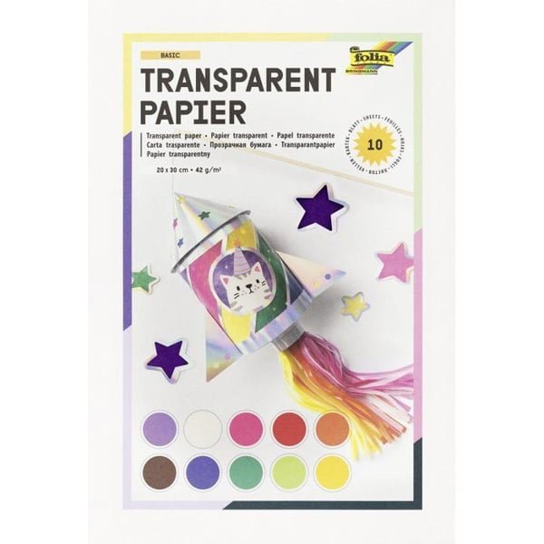Transparent vitralpapper, 10 färger, 20x30cm, 42g/m2, klass. 10 ark