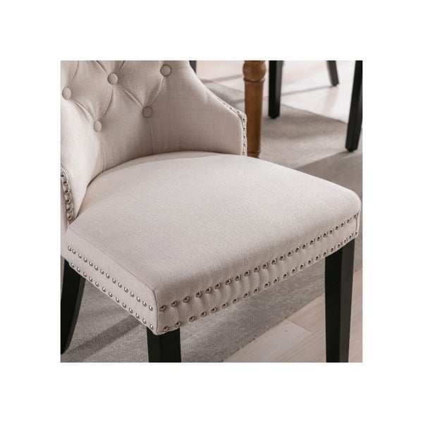 Spisestole - MUVOE - Beige lin - 4 stk. - Massivtræ ben - Armlæn