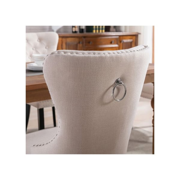 Spisestole - MUVOE - Beige lin - 4 stk. - Massivtræ ben - Armlæn