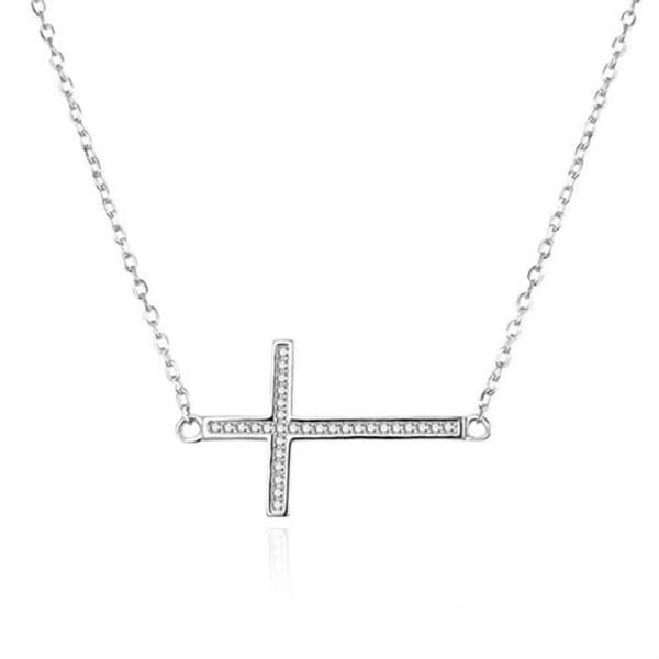Halsband - AGATO - Kors - Silver 925 - Kubisk Zirkon - Längd 42 cm justerbar