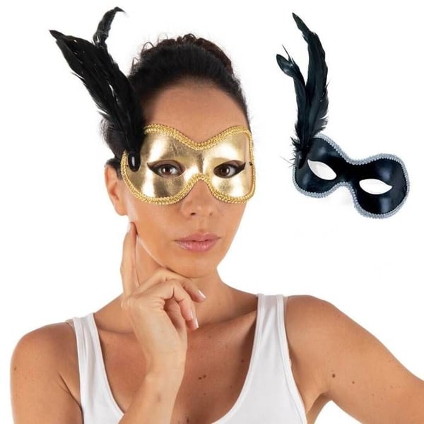 Svart fjädrad tygmask med vargtema - GENERISK - Kvinna - Renässans - Säljs styckvis