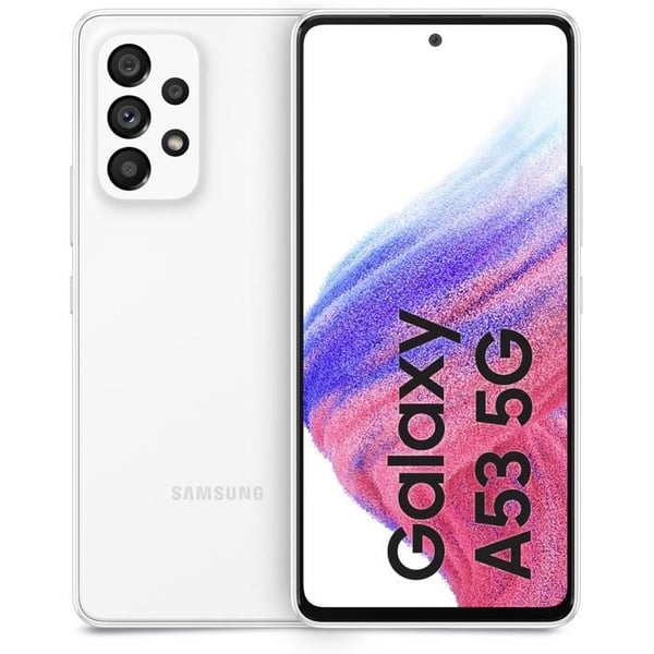 Samsung Galaxy A53 5G - 128 GB, 6 GB RAM, 6,5" Full HD-skärm, Dual SIM, MicroSD, 64 MP - Vit