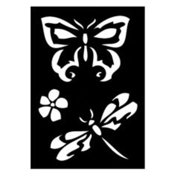 Stencils 7X10 cm - Dragonfly Butterfly - Svart