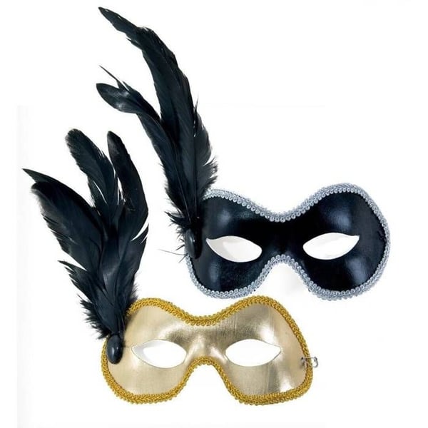 Svart fjädrad tygmask med vargtema - GENERISK - Kvinna - Renässans - Säljs styckvis